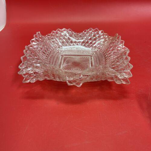 Vintage Indiana Glass Diamond Point Ruffle Edge Trinket  Candy Dishes Set 3