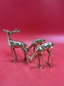 Vintage Mid-Century Modern Solid Brass Stag, Hind and Doe Figurines