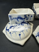 Vintage Koi Fish Trinket Dish w/Lid- Blue on White/ Lot Of 2