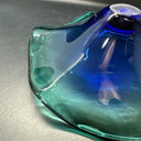 Vintage Murano-Style Cobalt Blue with Green Edges Art Glass Wave Ruffle Bowl 10"