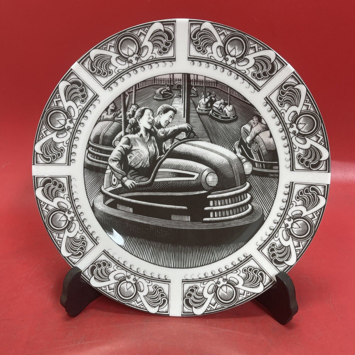 222 FIFTH SLICE OF LIFE BUMPER CARS DINNER PLATE BY DAUGLAS SMITH 10.5 in