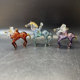 Vintage Hand Blown Glass Horse Perfume Bottles/ Lot Of 3