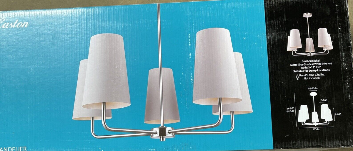 CANARM Easton 5 Light Brushed Nickel Candle Chandelier Matte Grey Metal Shades