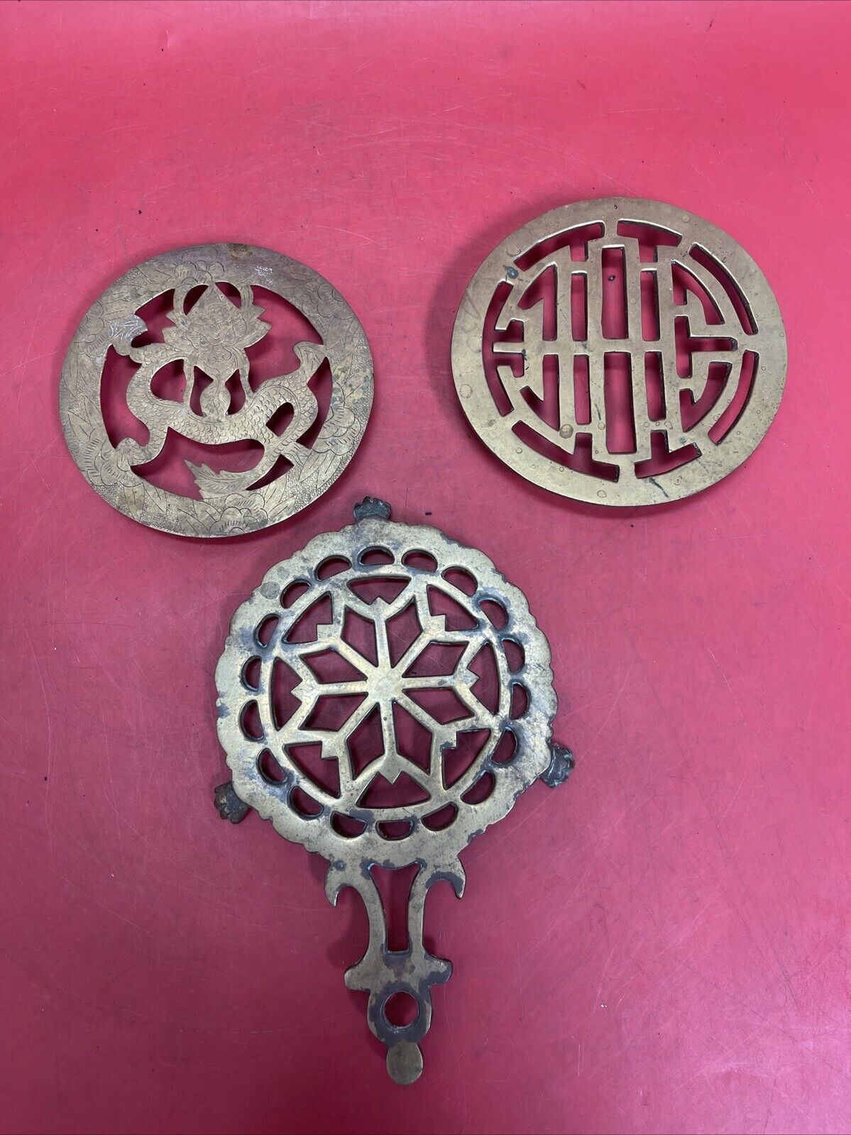 Vintage Brass Trivet with Pattern Lot 3 #8