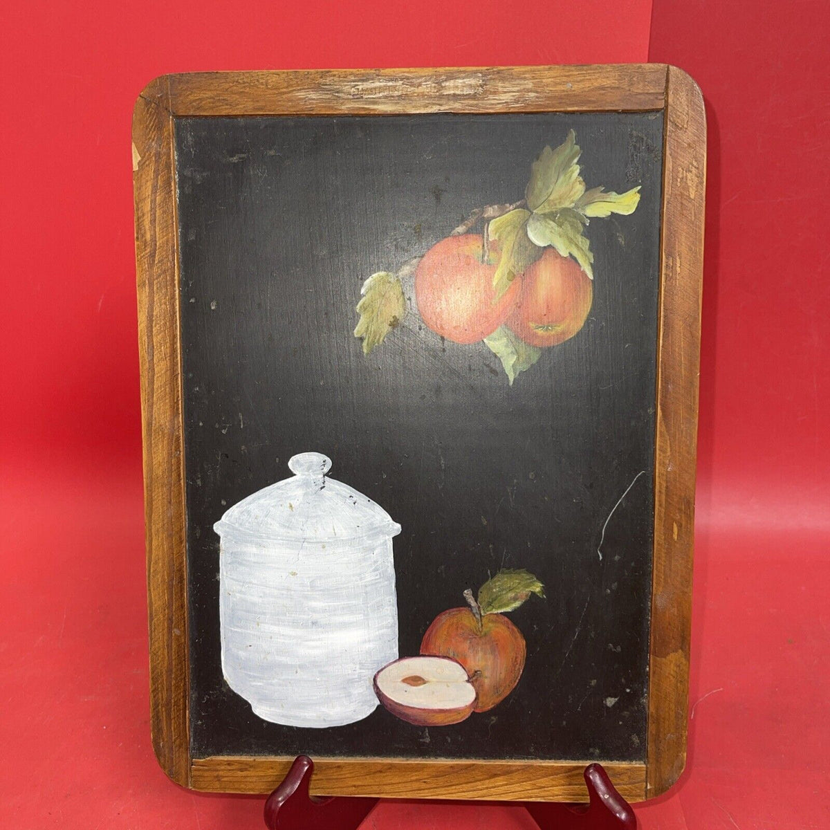 Vintage Framed Handpainted SLATE ART - Apple 🍎