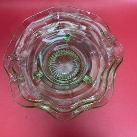 Vintage Green Glass Double Handle Plate & Candy Vase Green