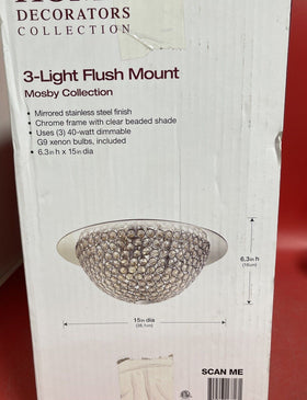 HOME DECRATORS Mosby 15 in. 3-Light Mirrored Flush Mount Clear Crystals