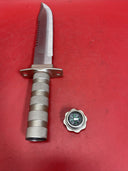 Knife with compartment in handle 8 1/2" blade and Saw type blade on the spine