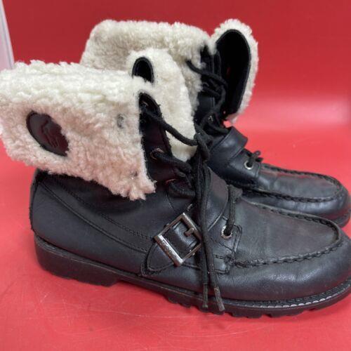 Ralph Lauren Polo BLK Leather/Sherpa Boots Size 8.5