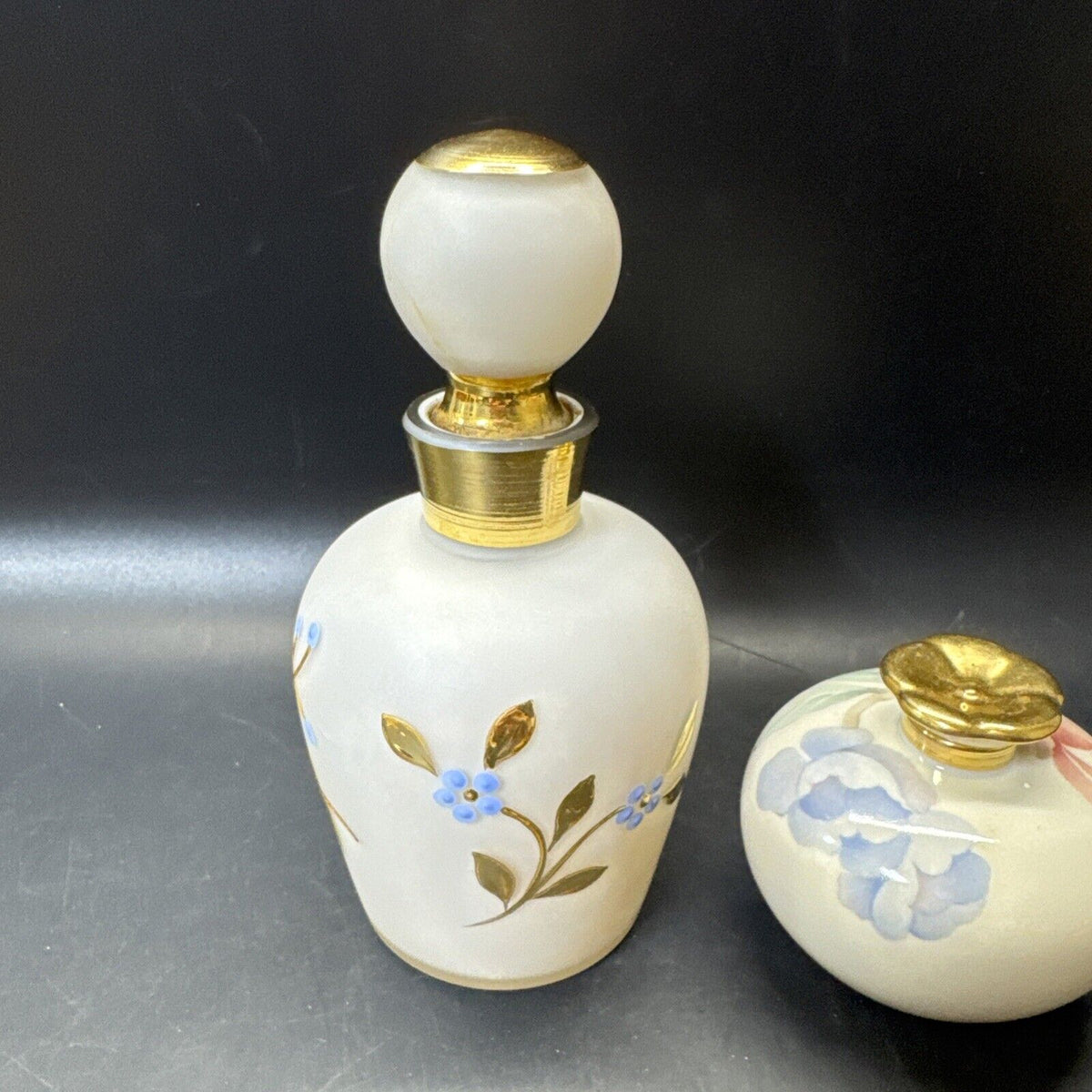 Vintage Perfume Bottles With Floral Design/ Lot Of 2