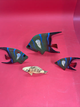 Vintage hand painted wood carved tropical fish Lot 4