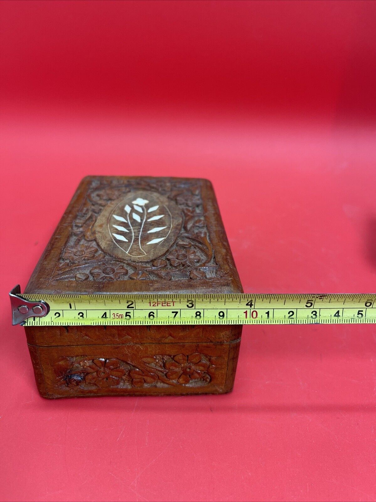 Vintage Hand Carved Teak Wooden Jewelry Trinket Box Made in India Lot 2