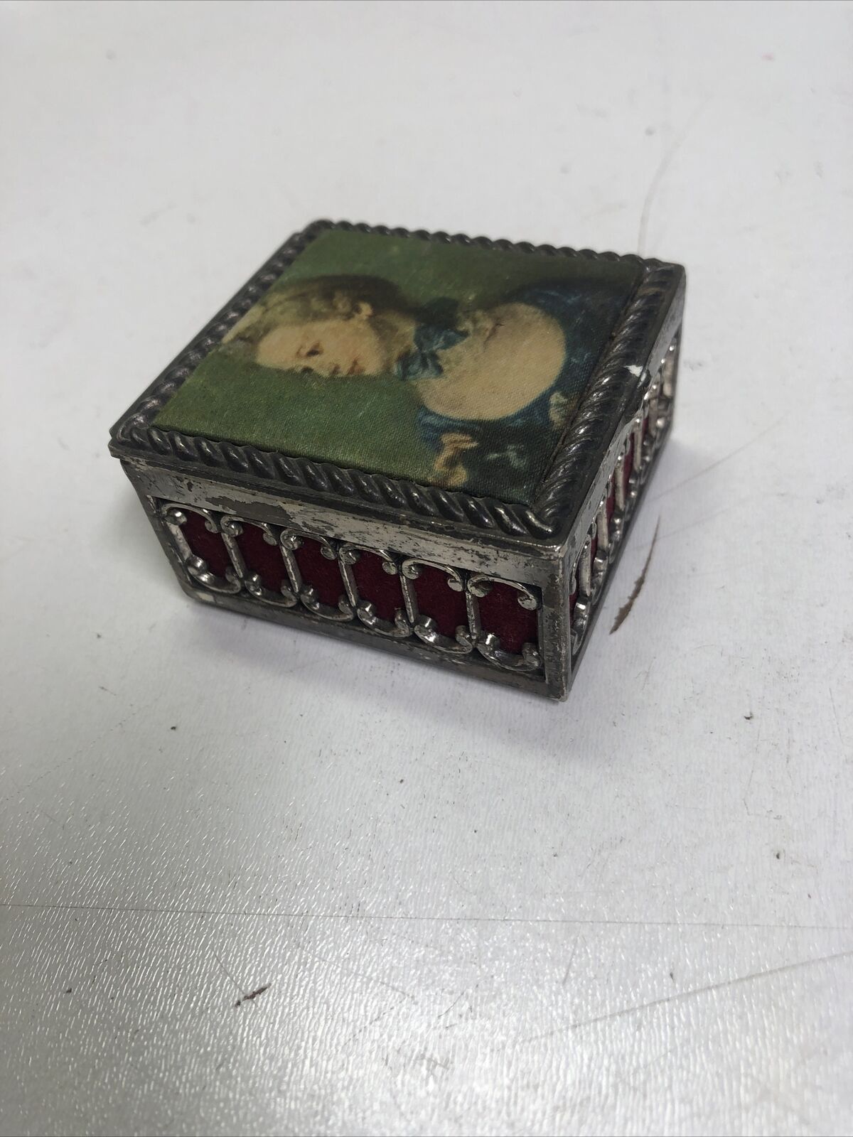 Trinket Box Velvet Lined Jean-Baptiste Perronneau Marie-Anne Huquier on Silk