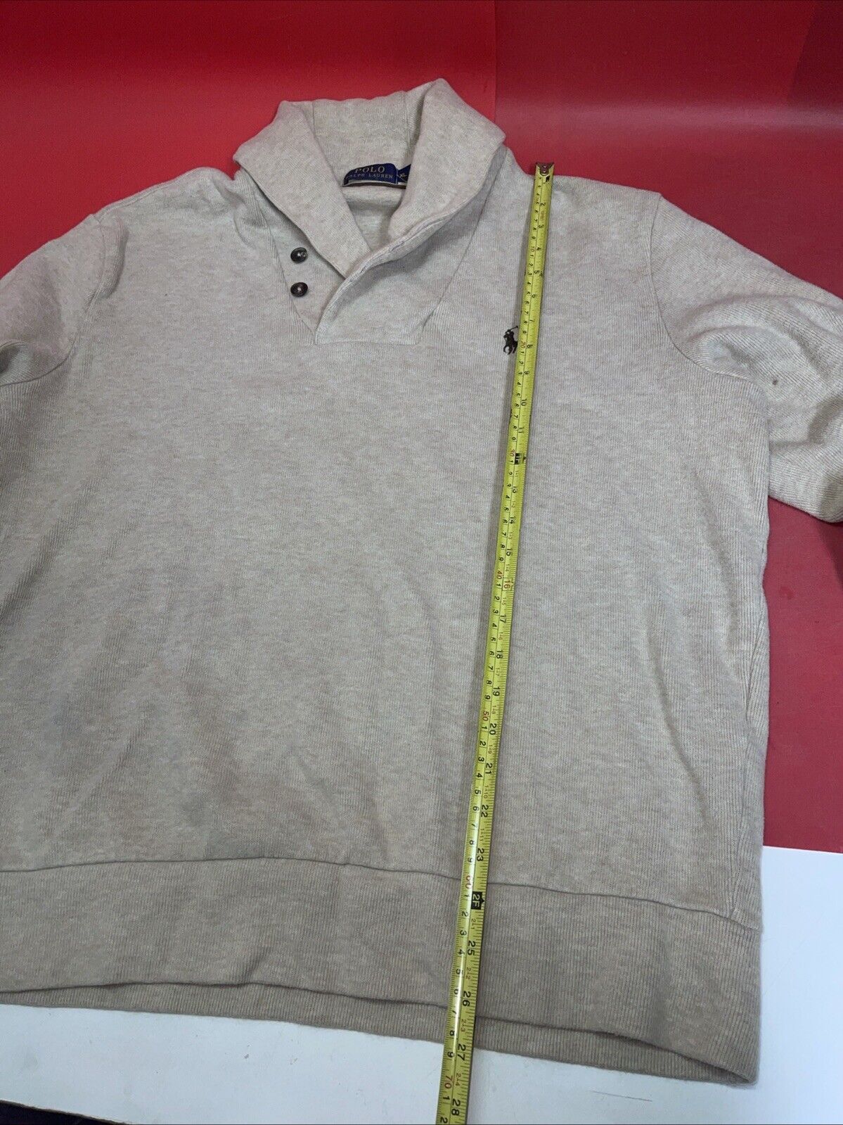 Polo Ralph Lauren Sweater Size XL Mens  Shawl Collar Button Elbow Patch Pony