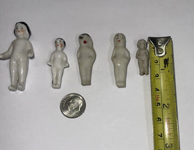 Antique Vintage Tiny Bisque Frozen Charolette Feve Doll 5 pc Lot