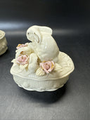 Heart Shape Trinket Box With Bunnies and Flowers/ Lot Of 2