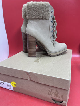 Steve Madden Fur Trimmed Timing High Heel Tan Beige High Heel Boot Bootie S.9.5