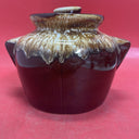 Vintage Brown Drip Pottery Bean Pot / Crock Jar with Lid 