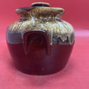 Vintage Brown Drip Pottery Bean Pot / Crock Jar with Lid 