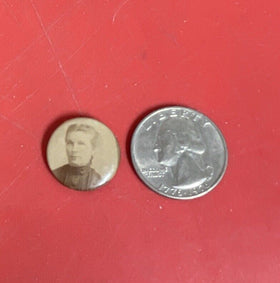 Antique Vintage Celluloid BUTTON Pinback Picture  Victorian Woman