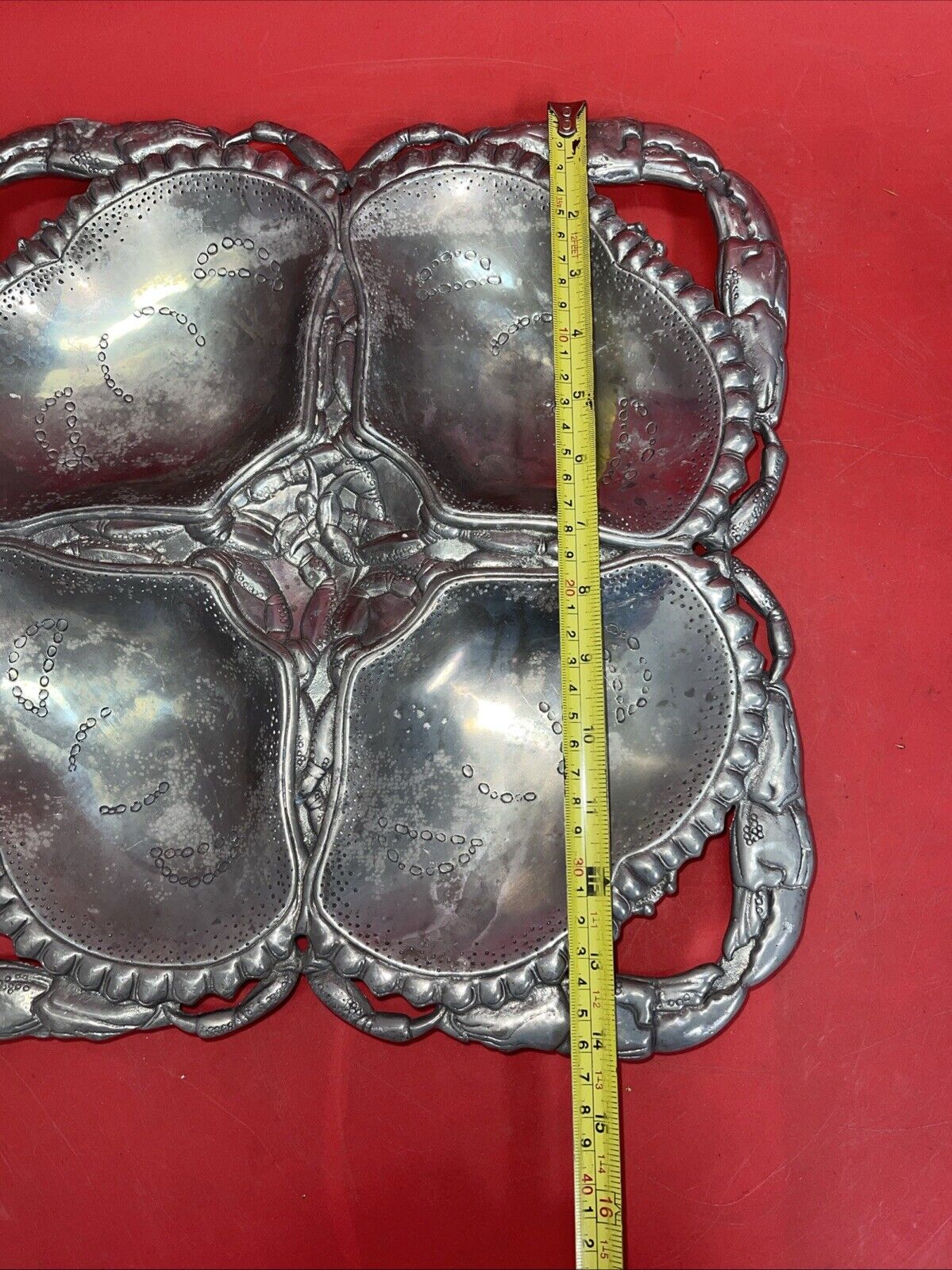 Arthur Court Crab Serving Platter Tray 4 Sections Aluminum Dated 1997