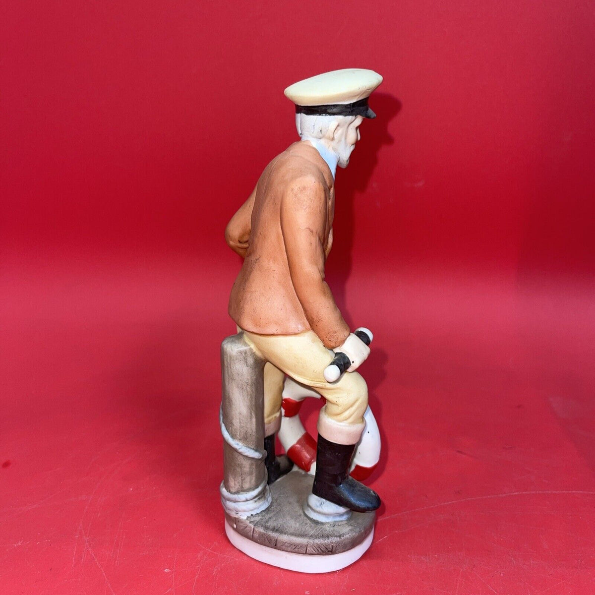 Vintage Sea Captain Holding Telescope & A Lantern 8" Bisque Porcelain Figurine