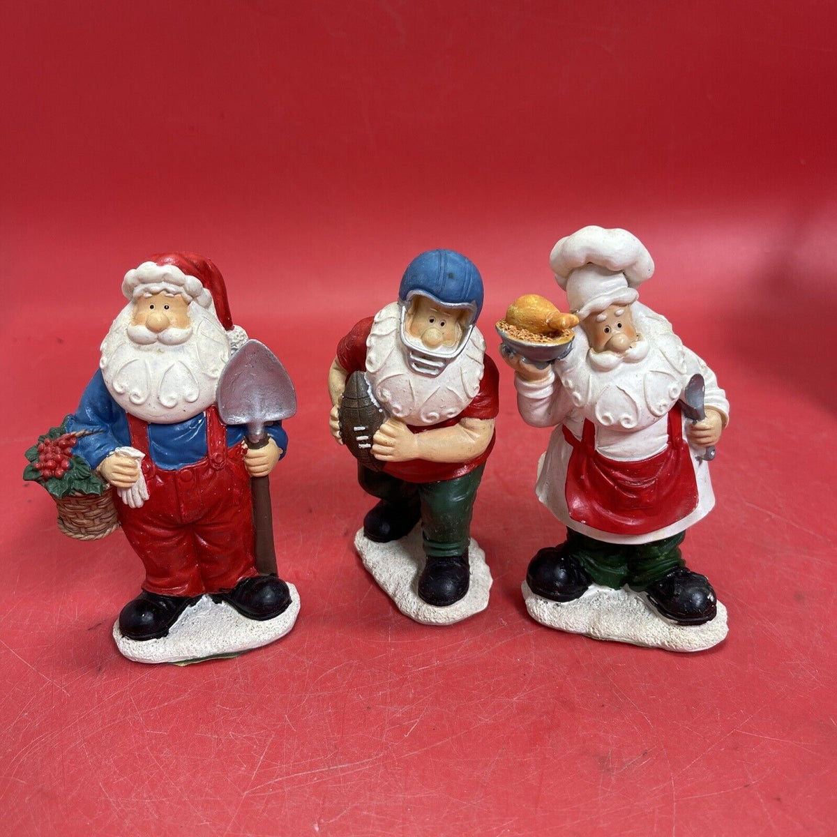 Santa Figure 5”Happy Gardening ,Football, Cook.Lot 3