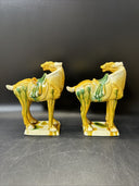 Vintage Drip Style Glaze Ceramic War Horse Figurines/lot 3