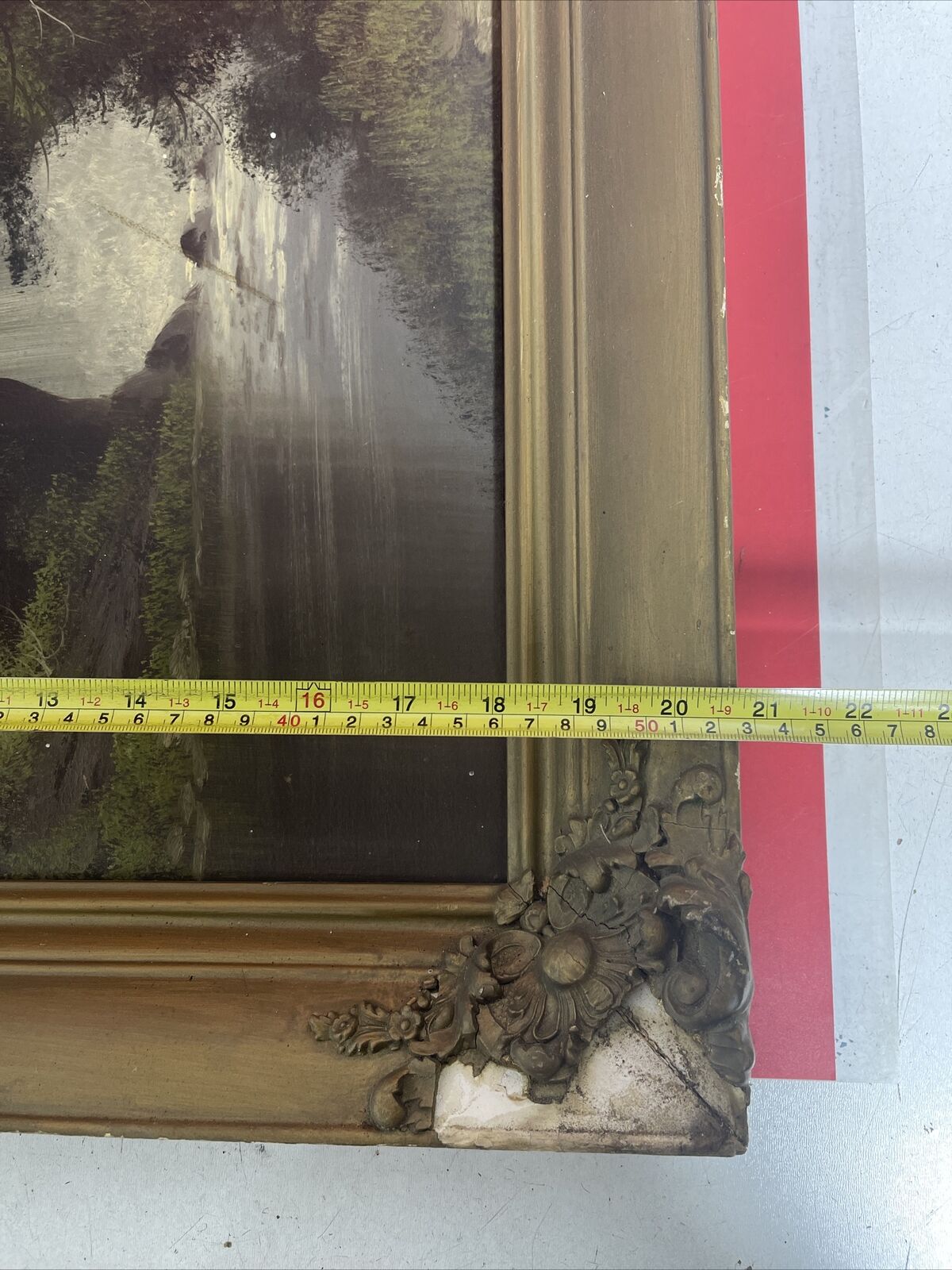 Antique Oil Painting on Cardboard Forest Landscape