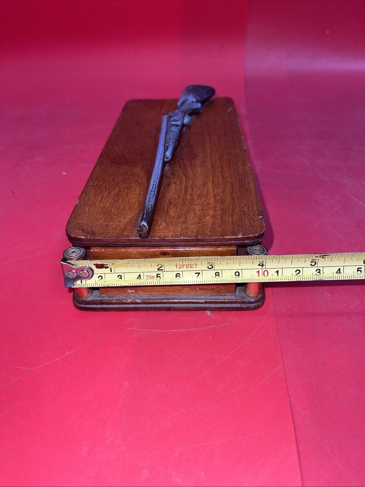 Vintage Folk Art Wood Box With Rifle & Ammo wood