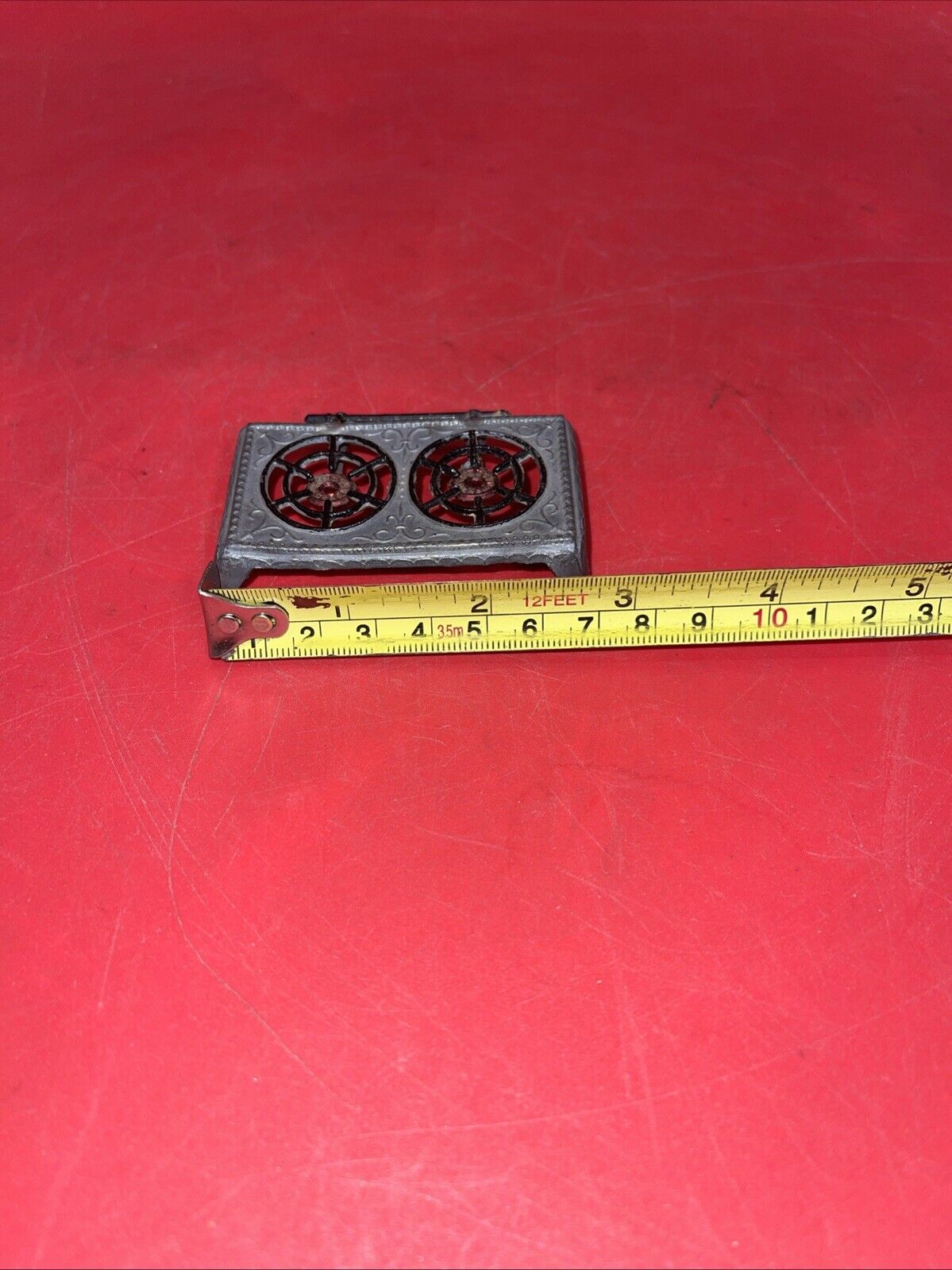 Antique German Dollhouse Metal Tabletop Gas Stove Miniature 1.5x2.5” Kitchen