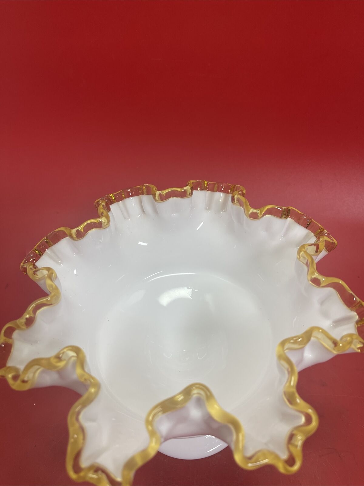 Fenton compote bowl on pedestal with ruffled gold edge