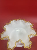 Fenton compote bowl on pedestal with ruffled gold edge