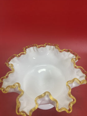 Fenton compote bowl on pedestal with ruffled gold edge
