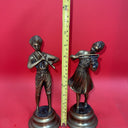 Brass Statues Figurines Boy And Girl Playing The Flute & Violin