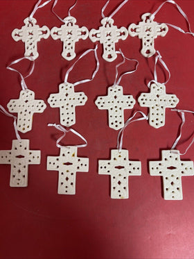 Vintage  Porcelain Cross Christmas Ornament Lot 12