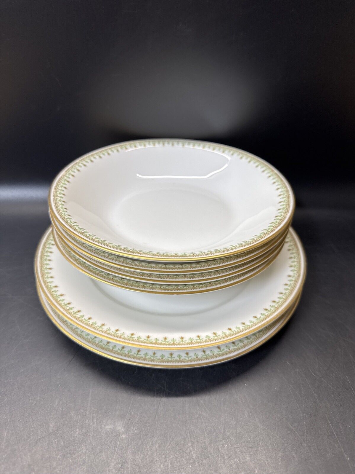 Theodore Haviland Limoges France Various Plates Green & Gold Trim/ Lot Of 6