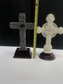 Celtic Ceramic Cross Gold Accents Holly Holiday Royal Limited Wooden Base