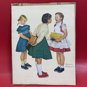 1972 Norman Rockwell Painting on Canvas School Girls Missing Tooth  11x14