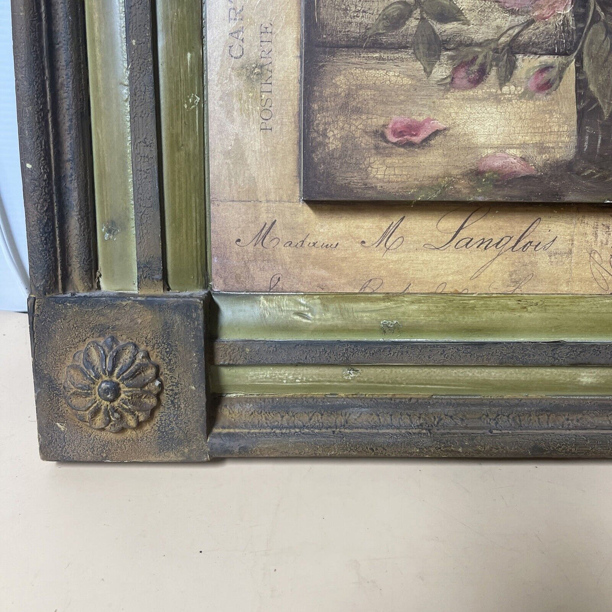 Kimberly Poloson Flowers Basket on Rustic Wooden Background Framed Print Picture