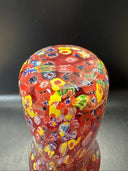 Murano Vase Made In Italy Red Millefiori Hand Blown Glass Heavy Vase 11" Tall