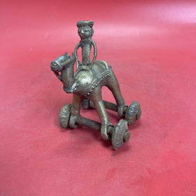 Antique Indian Brass Camel With Rider On Wheels