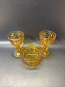 Vintage Amber Wine Or Water Goblets And Fruit Dessert Bowl/ Set Of 3pcs