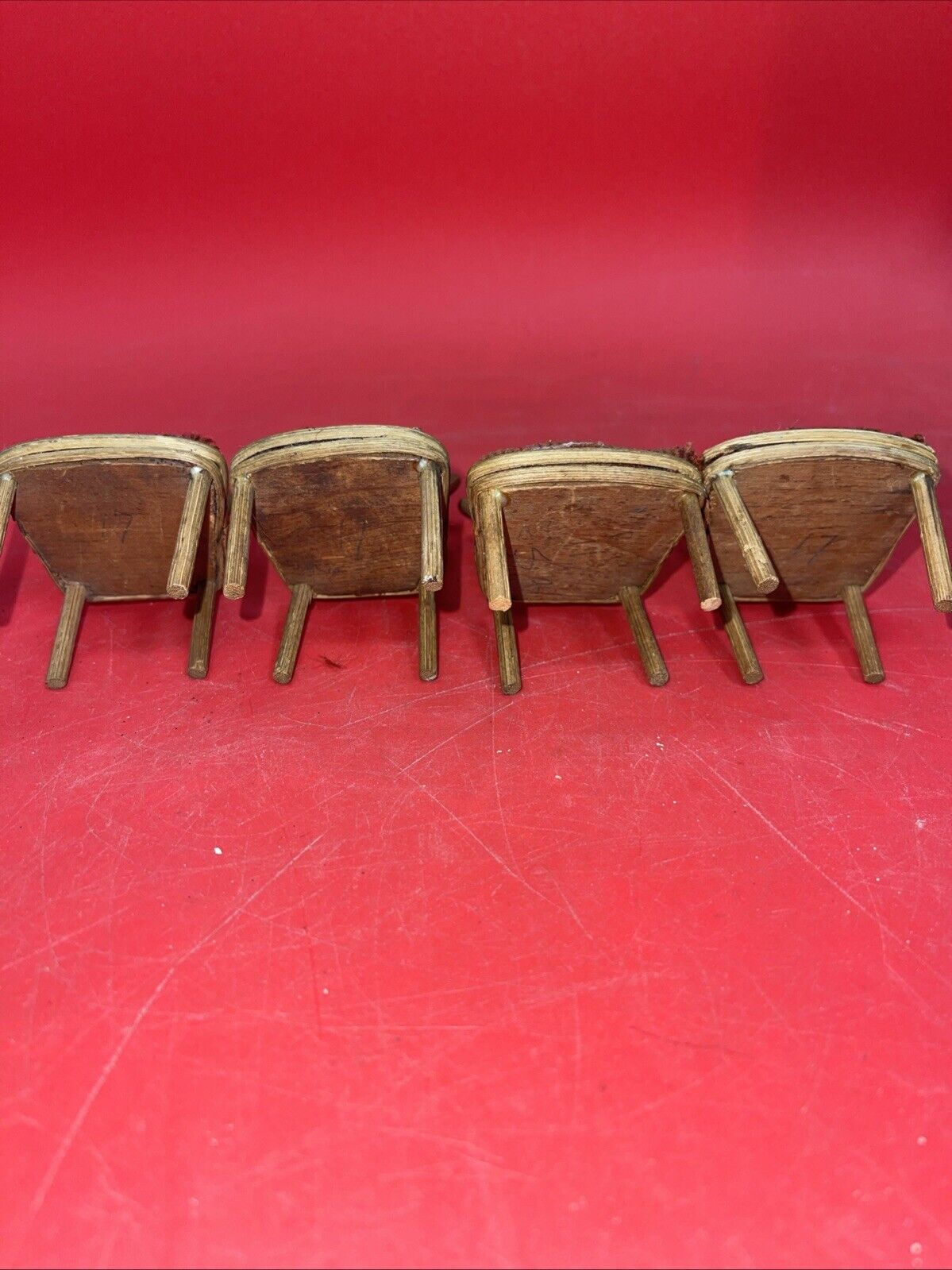 Vintage Rattan Brown Velveteen Doll Furniture Suite