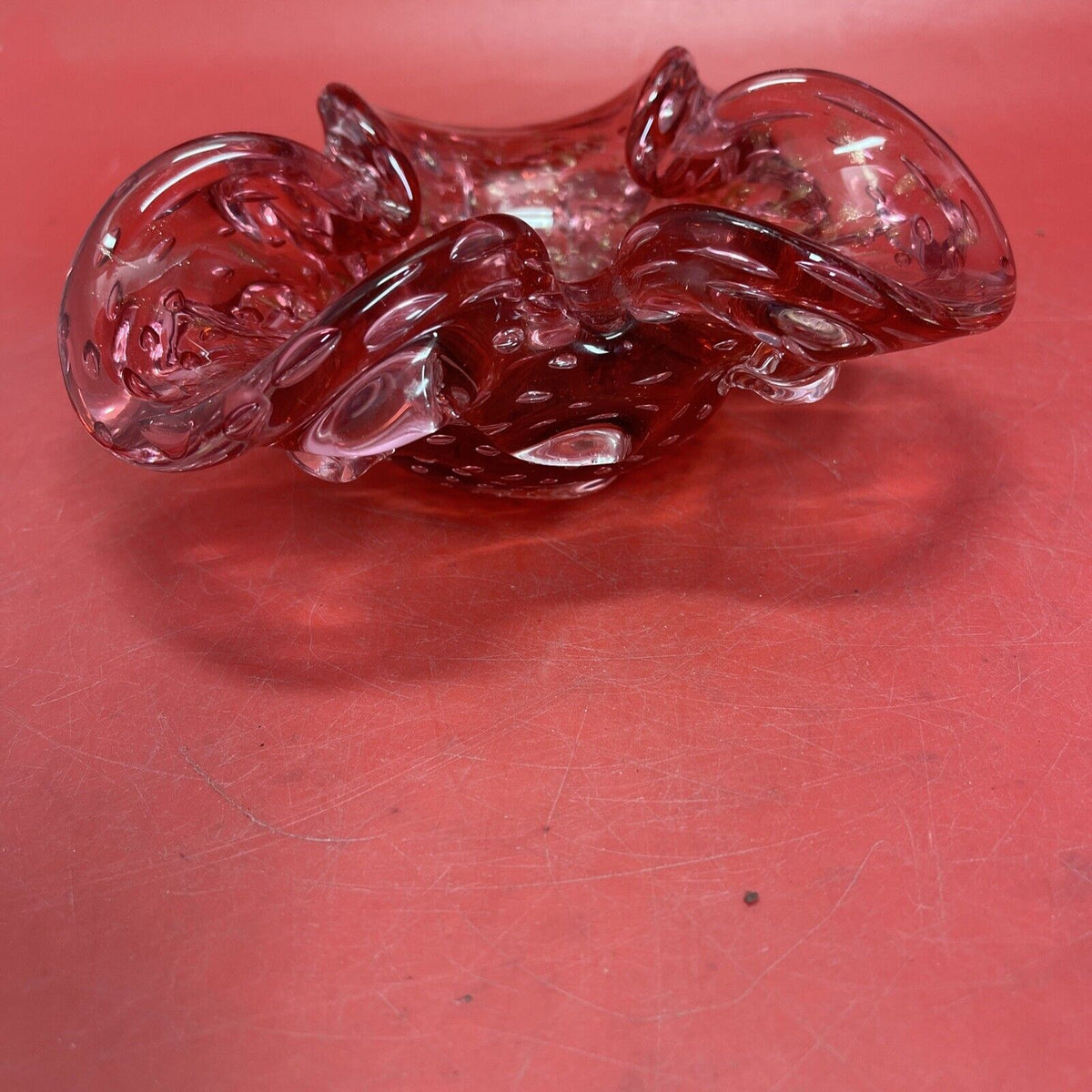 Art Folded Glass Red & Gold Aventurine Flecked Bowl Candy Trinket