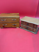 Lot of 2 Vintage Wooden Jewelry Boxes w/ Hinge Opening Mirrors Drawers