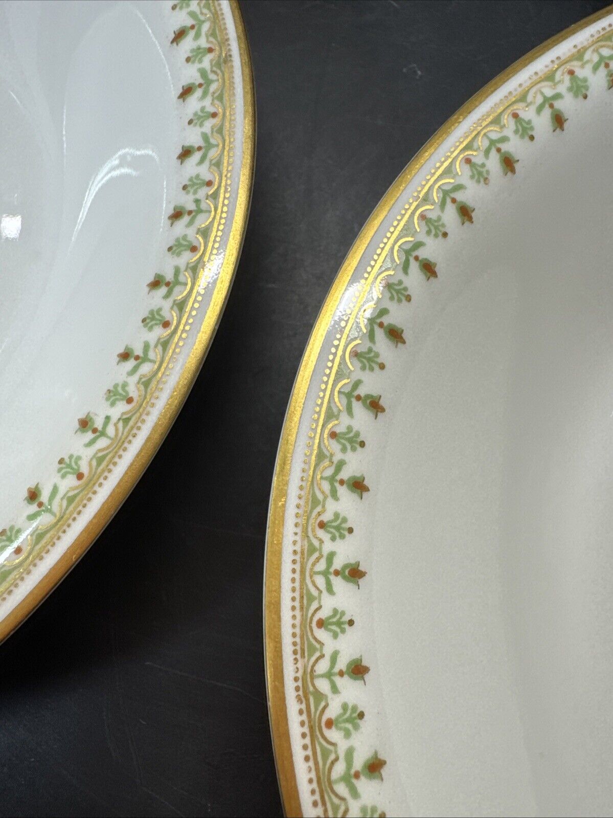 Theodore Haviland Limoges France Various Plates Green & Gold Trim/ Lot Of 6