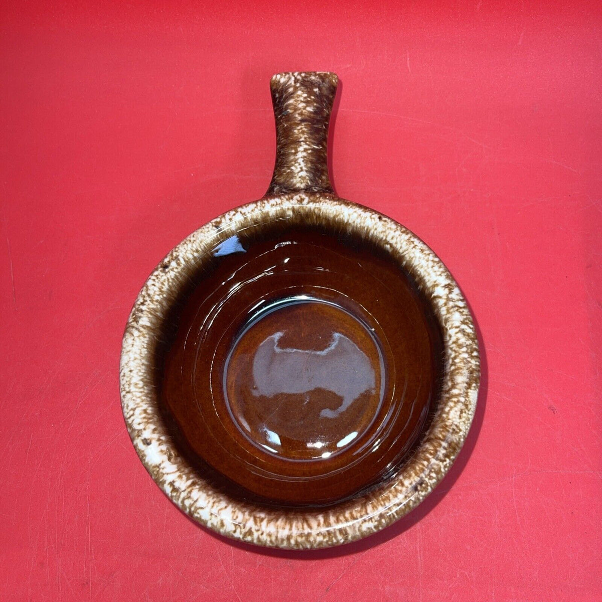 2 Vintage HULL USA Onion Soup Bowl with Brown Handle and Ceramic Clay Handle