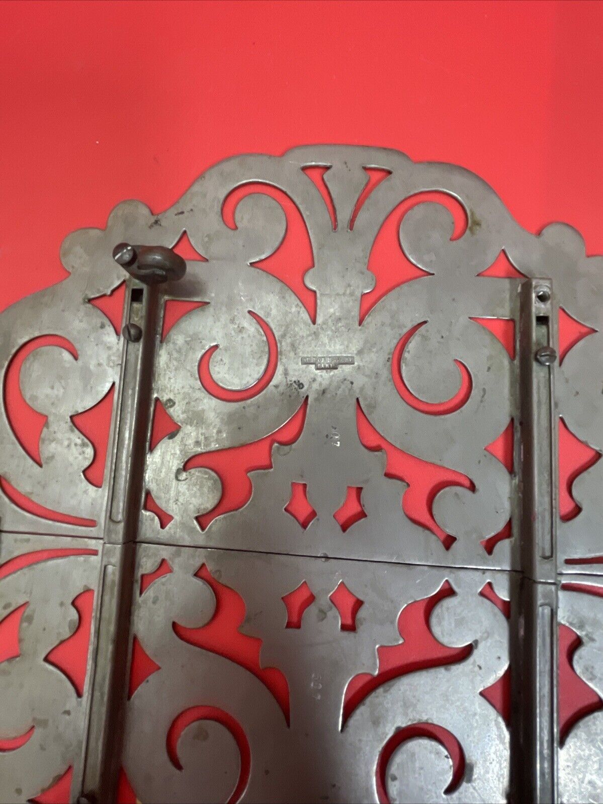 Antique Silverplate Expandable Trivet Au Bon Marche' - Paris Ornate Scrollwork