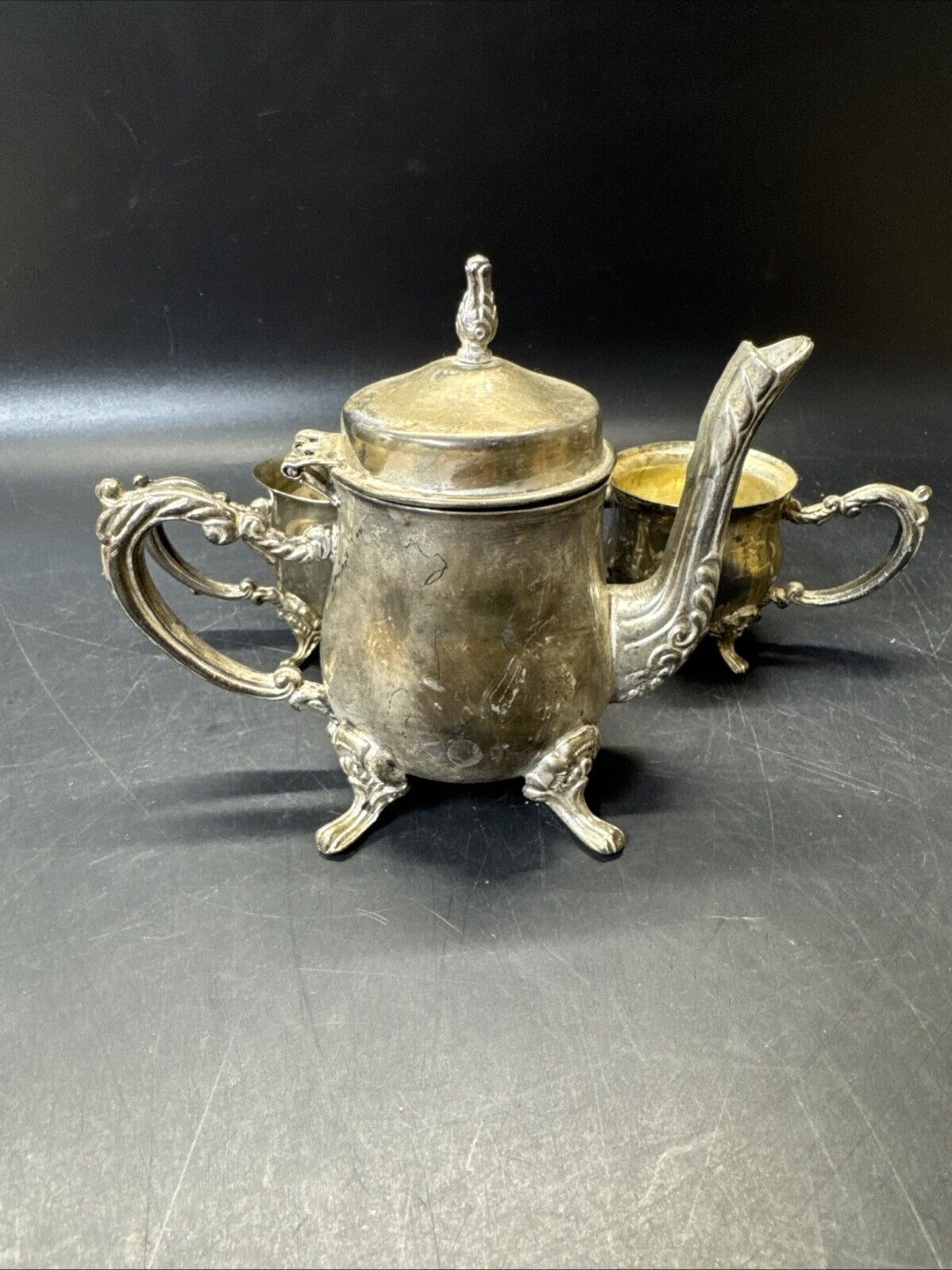 Tea Set Godinger Silver Art Individual Tea Pot/Creamer/ Sugar Bowl/Tray